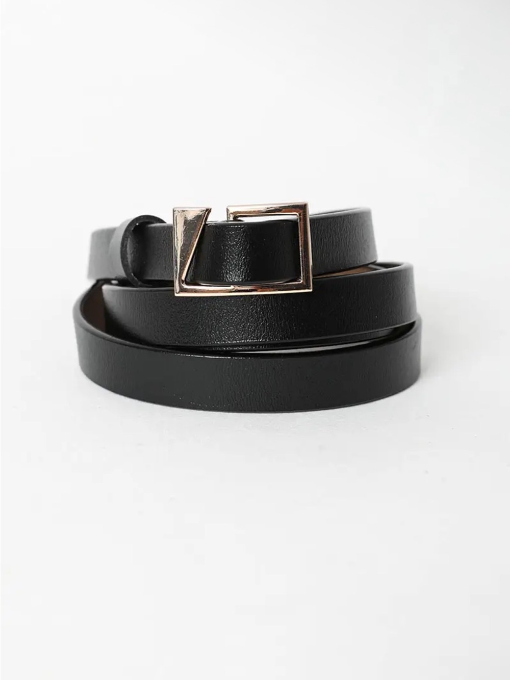 356. Classic Black Leather Wrap Belt with Gold Buckle